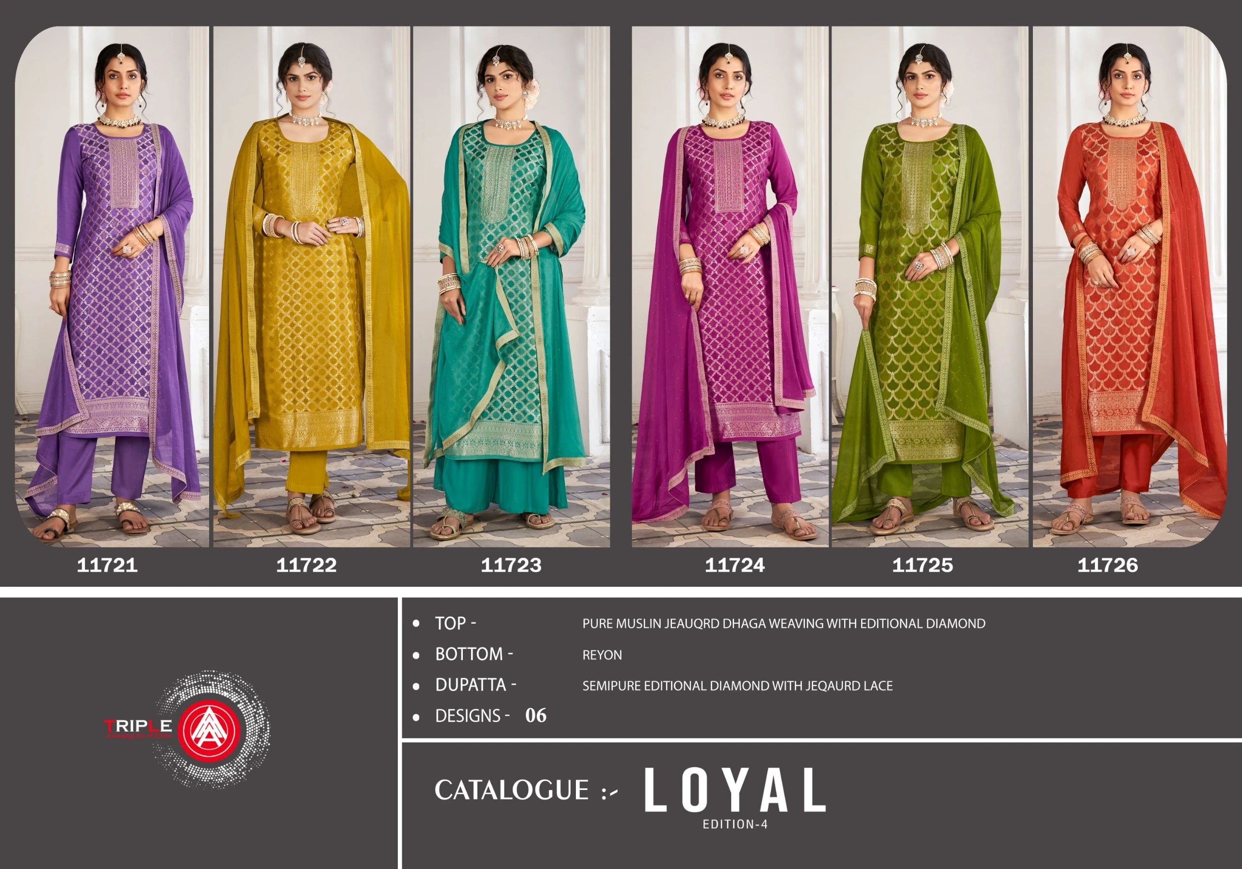 Triple Loyal Edition 4 Pure Muslin Wholesale Fancy Salwar Suit Catalog — Wholesale Salwar Suits, MPA wholesale from Surat — view 7